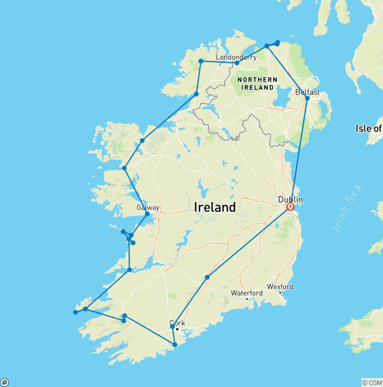 Map of 11 Day Full Irish Adventure Small Group Tour