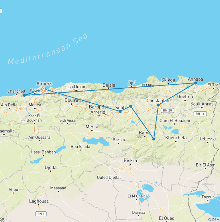 Map of Customized 8 Days Algeria Highlights Tour, Daily Start & Private Car