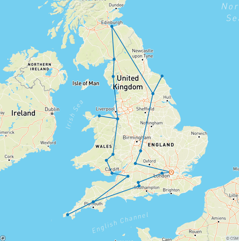 Map of Highlights of Britain - 13 Days/12 Nights