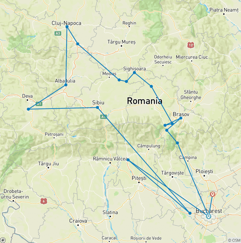 Map of Tailor-Made 7 Days Best Romania Tour, Daily Start (Private Guided & 4-star Hotels)