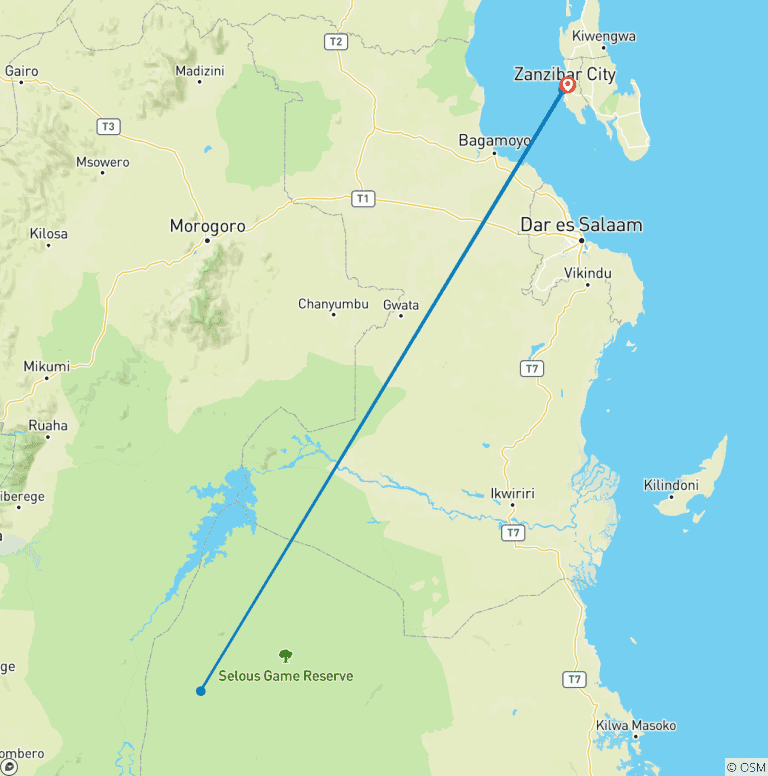 Map of Zanzibar : 7 days Beach & Safari Holiday, Selous Game Reserve adventure