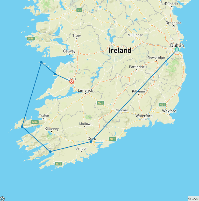 Map of Countryside of the Emerald Isle (Dublin to Ennis) (2025)