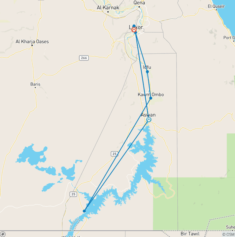Map of Amazing 2 Nights Nile Cruise From Aswan To Luxor including Tours and Abu Simbel