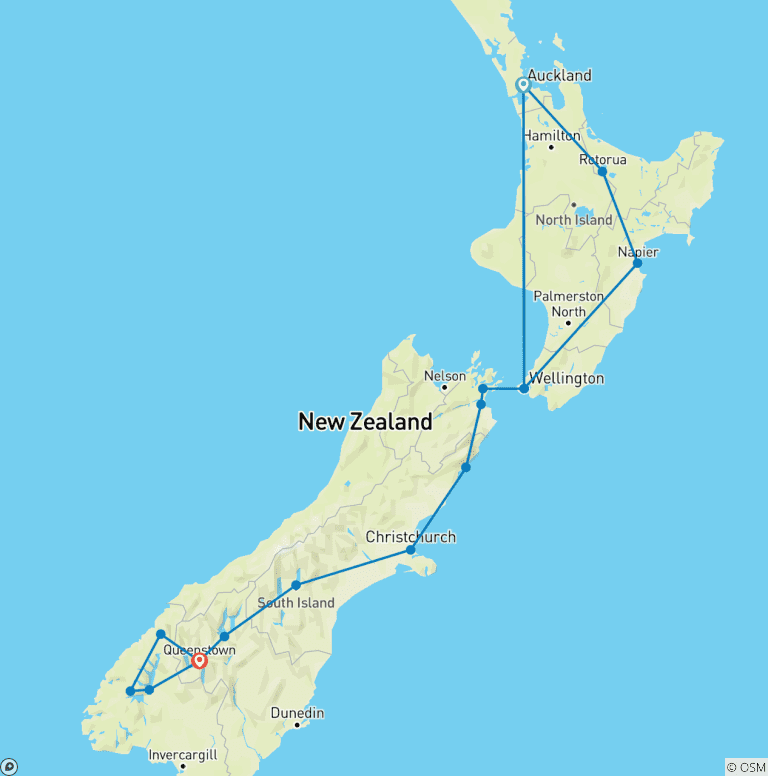 Map of A Self-Drive Odyssey Across New Zealand - Private