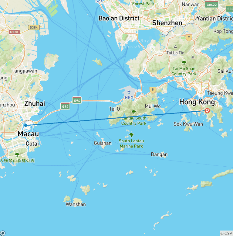 Map of 4-Day City Tour in Hongkong&Macau