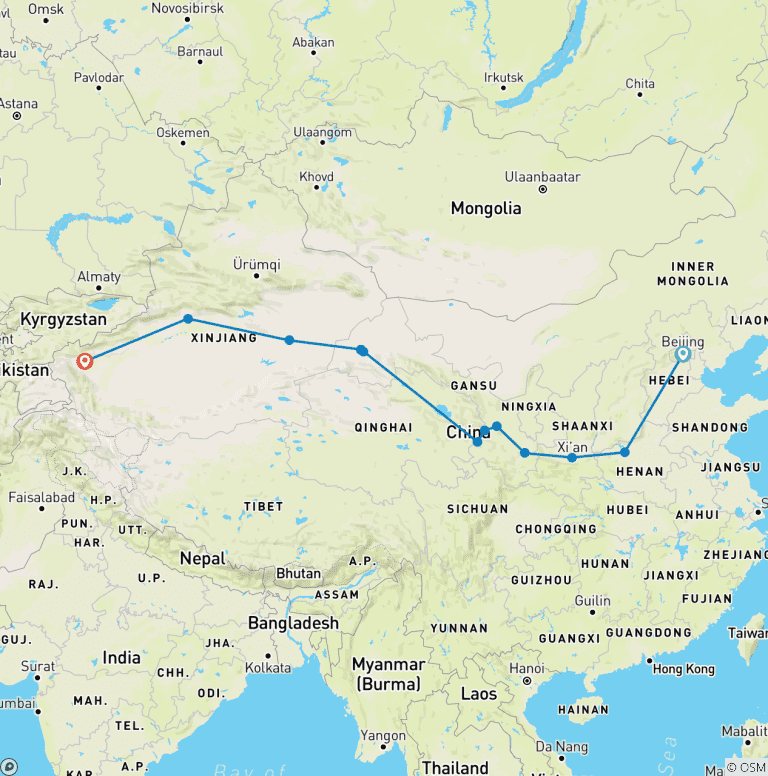 Map of Silk Road Grottos Tour 18D