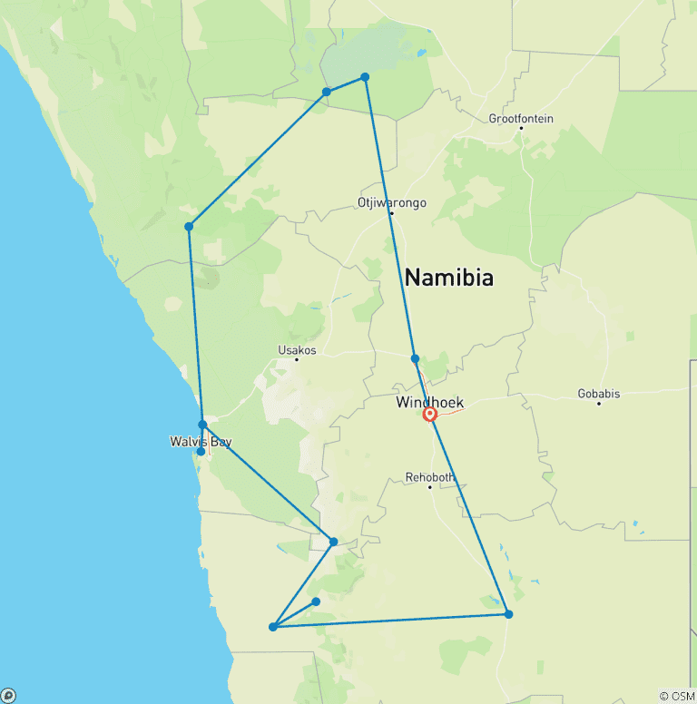 Map of 10 Days Beauty of Namibia | Auto Tour Camping