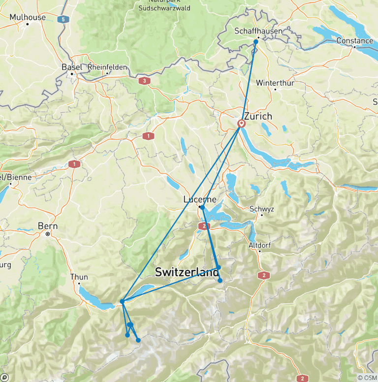 Map of Switzerland in 5 days (Zurich, Interlaken and Lucerne)