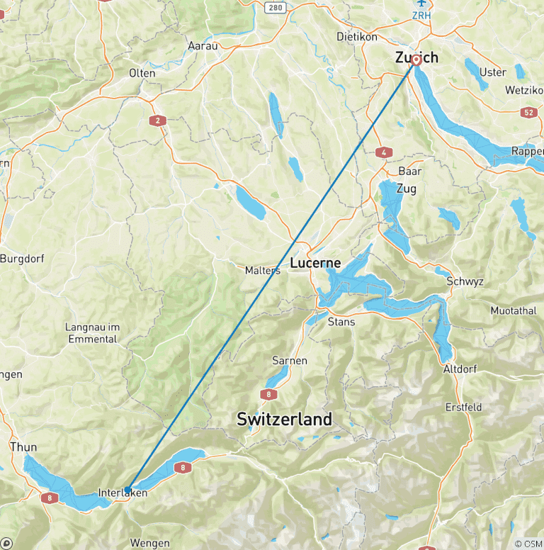 Map of 6 Days Trip to Switzerland (Stay in Zurich and Interlaken)