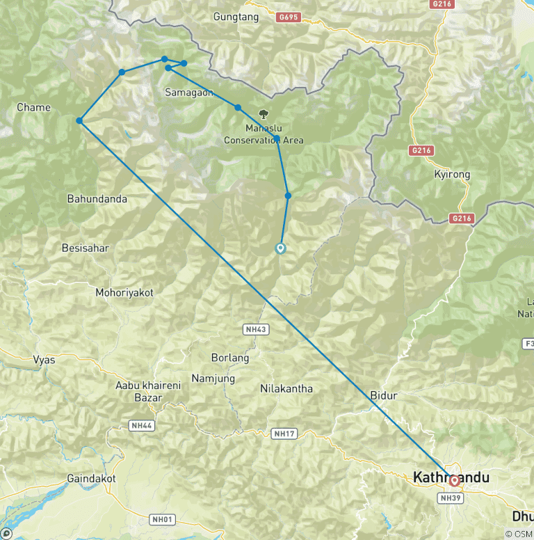 Map of Manaslu Circuit Trek