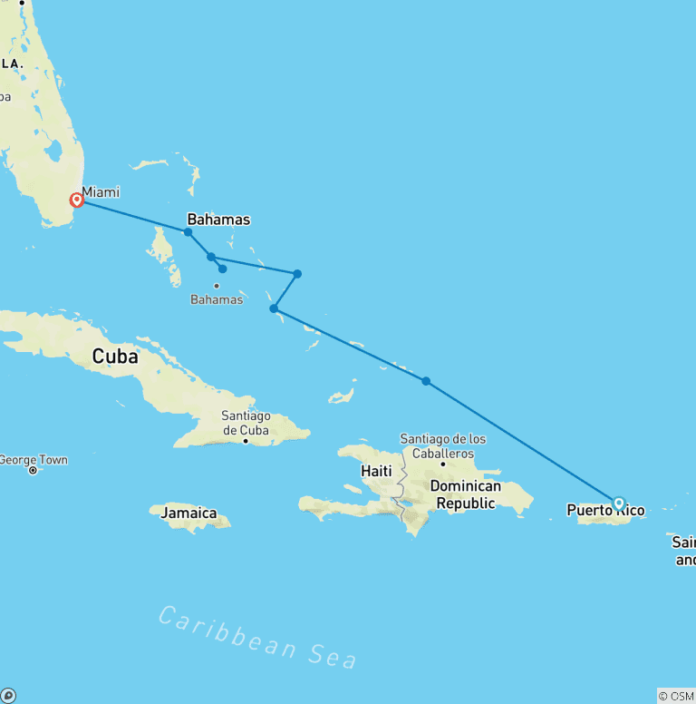 Map of Caribbean escapade 2026 - 8 Days (from San Juan to Miami)
