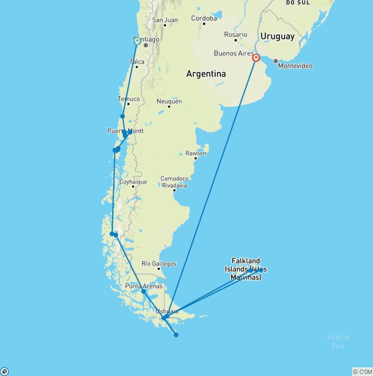Map of Ultimate Chilean Fjords, Glaciers & Antarctic Wildlife Explorer