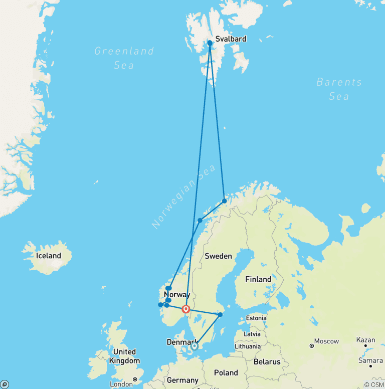 Map of Nordic Wildlife, Fjords and the Arctic Circle - Cruise & Land Journey