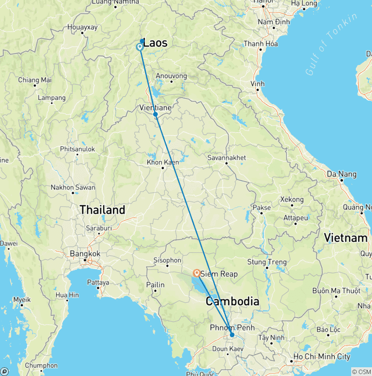Map of 12 Days Fascinating Laos & Cambodia