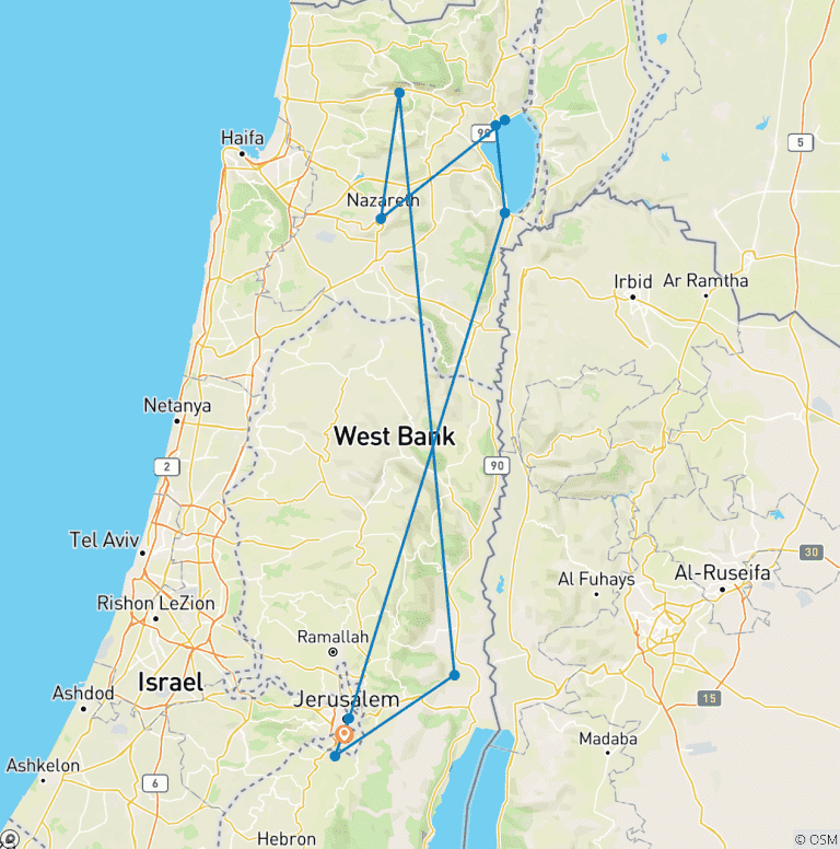Map of 3 Day Christian Israel Tour Package