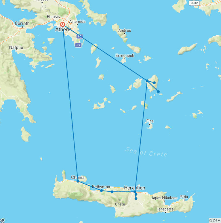 Map of Gems of Greece: Athens, Naxos & Crete (2026)