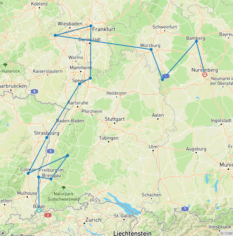 Map of Christmastime from Basel to Nuremberg 2026