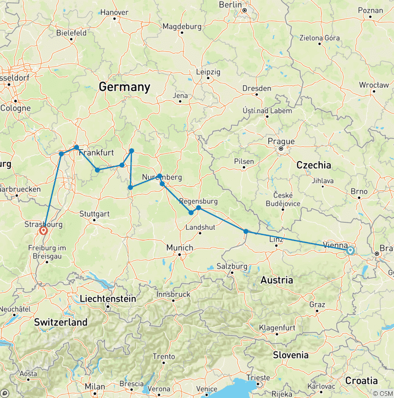 Map of Cruise through the Heart of Europe from the Rhine to the Danube (from Vienna to Strasbourg)