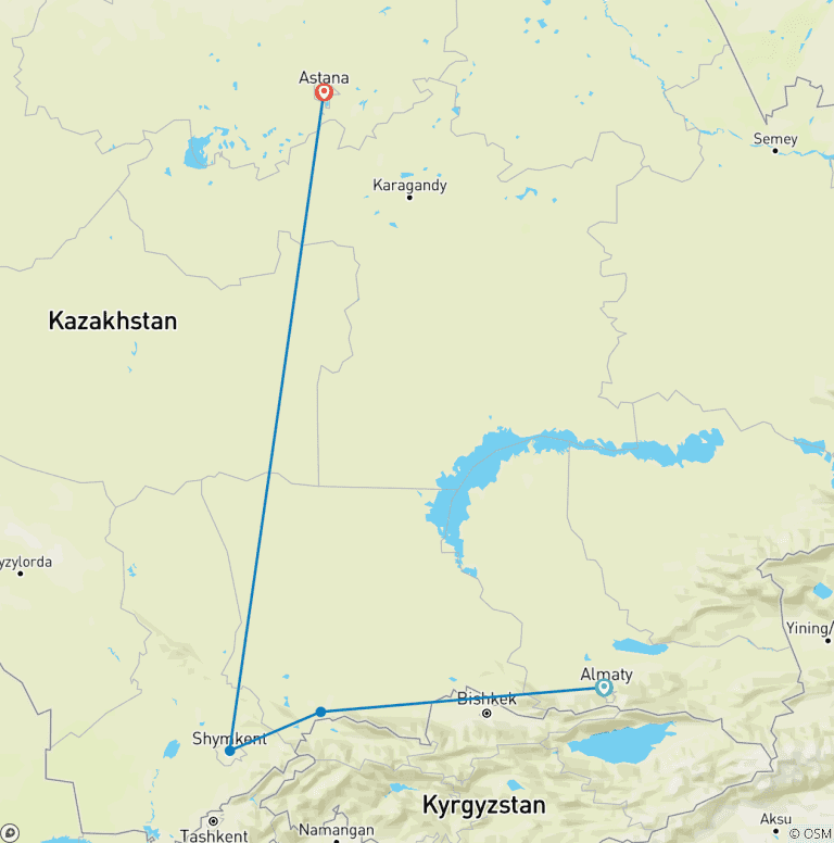 Map of Kazakhstan - From Almaty to Astana - Guided Private Tour