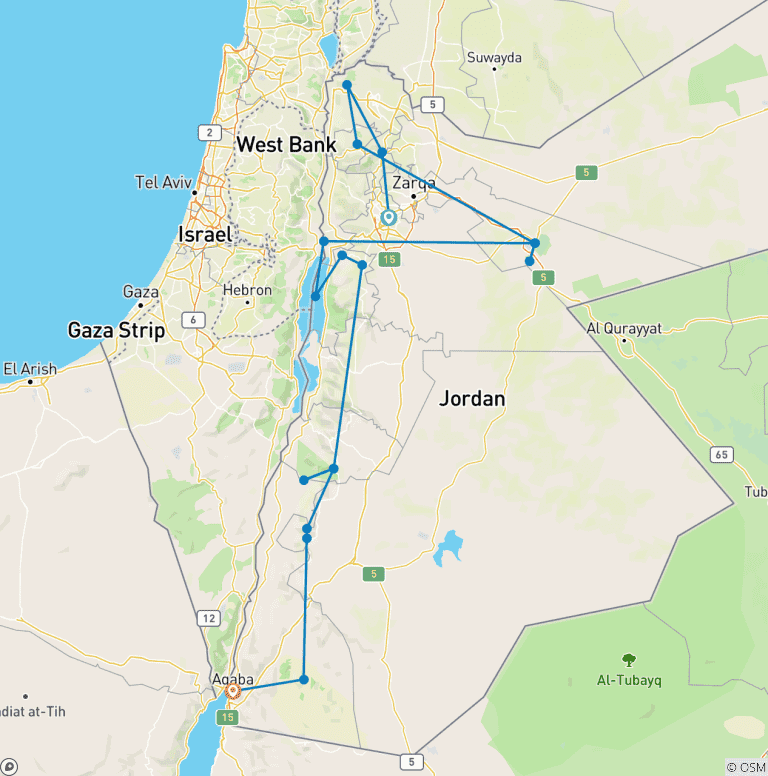 Map of Jordan - Nature and culture - Self-drive tour