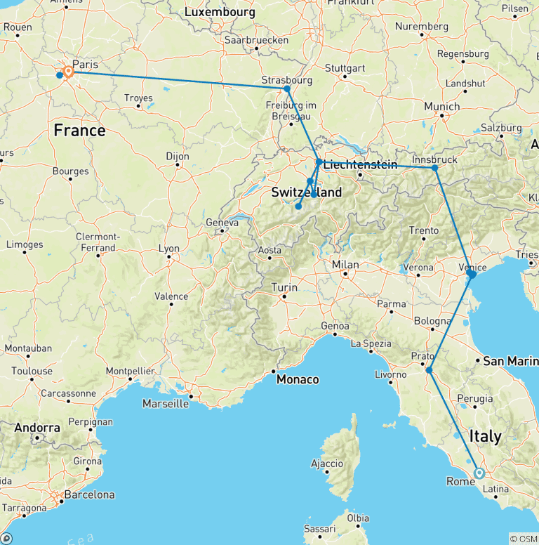Map of A Time to Remember (18 destinations)