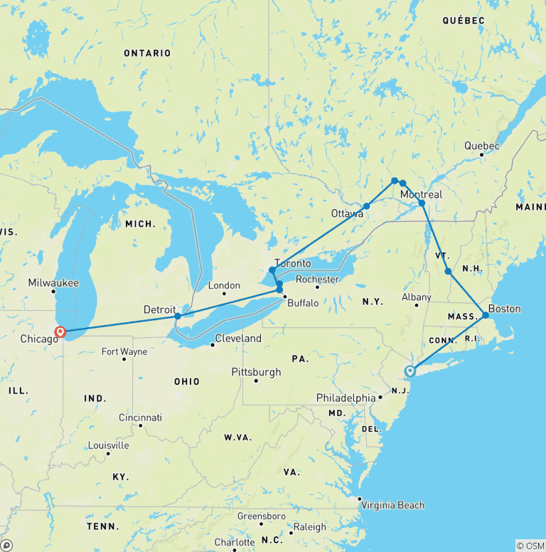 Map of Essential East Coast and Unmissable West