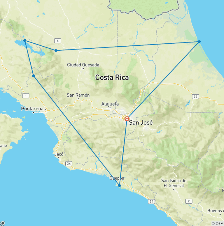 Map of Costa Rica Encompassed - 14 days