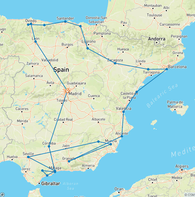 Map of Spanish Ole (25 destinations)