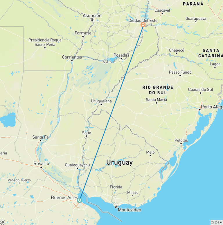 Map of 3-Day Iguazu Falls Tour Package with optional Airfare from Buenos Aires