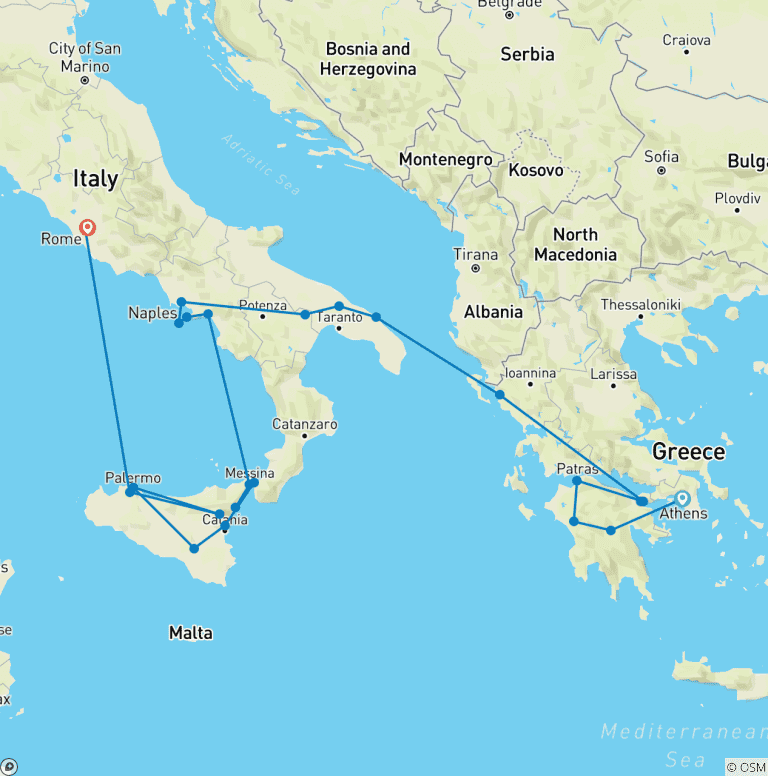 Map of Athens, Peninsula and Sicily End Rome