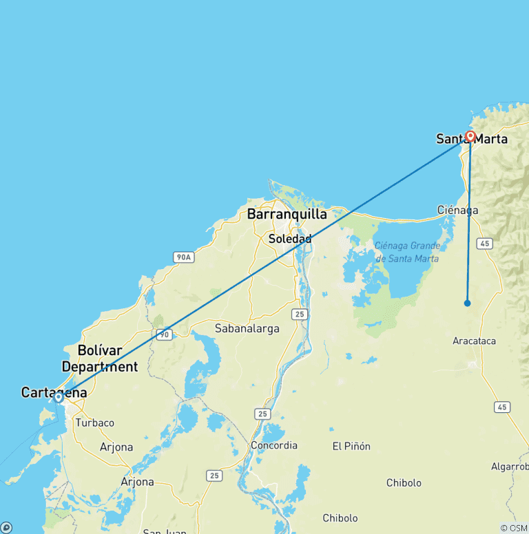 Map of Lost City Trekking in Colombia (including Ciudad Perdida)