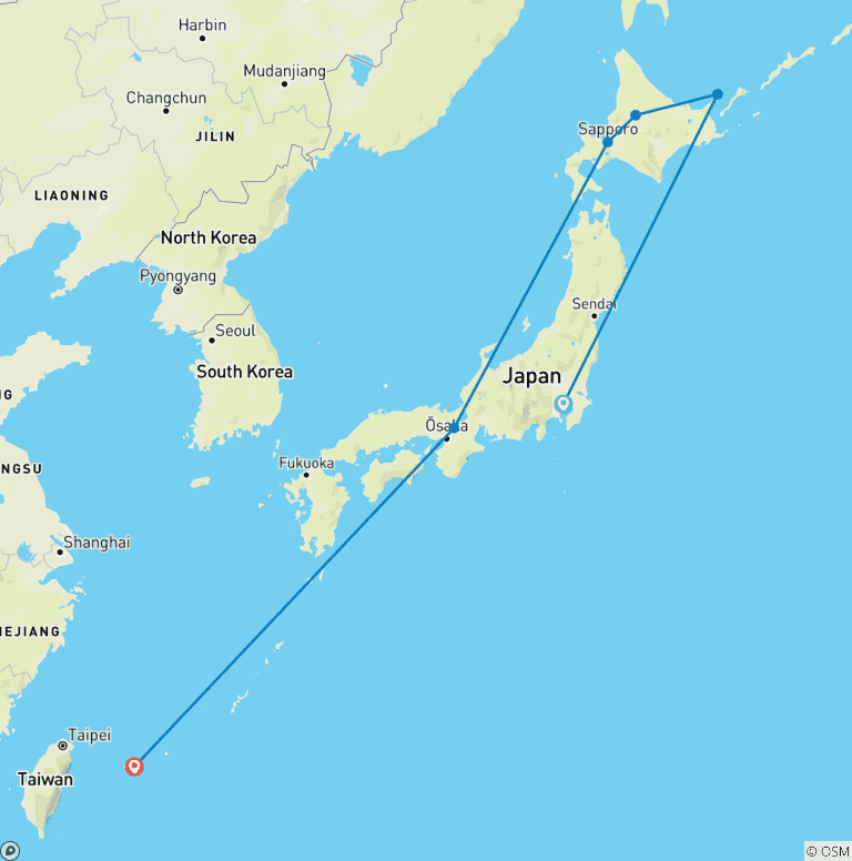 Map of Active Japan: Hokkaido Highlights & Okinawa Island Hopping