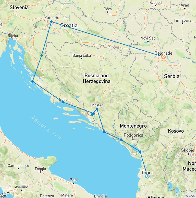 Map of PRIVATE - Dalmatian Adventure Included 3 More Capitals
