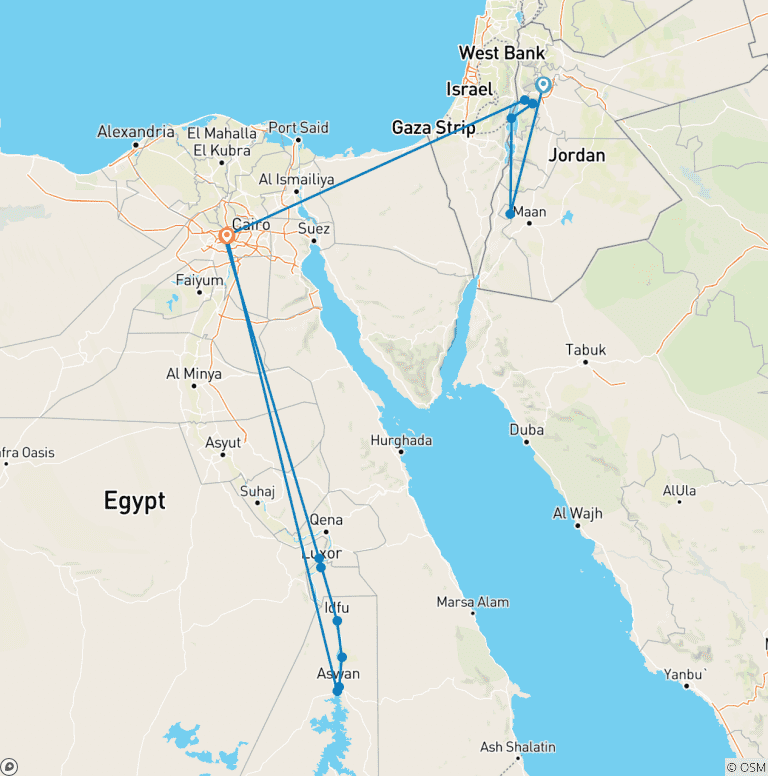 Map of Journey Through Egypt and Jordan (Amman to Cairo) (2025)