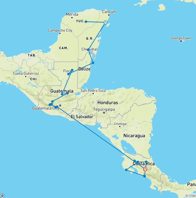 Map of Central America Adventure