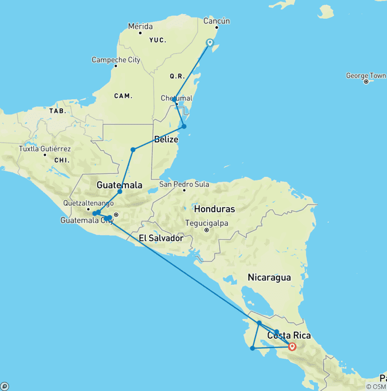 Map of Central America Adventure