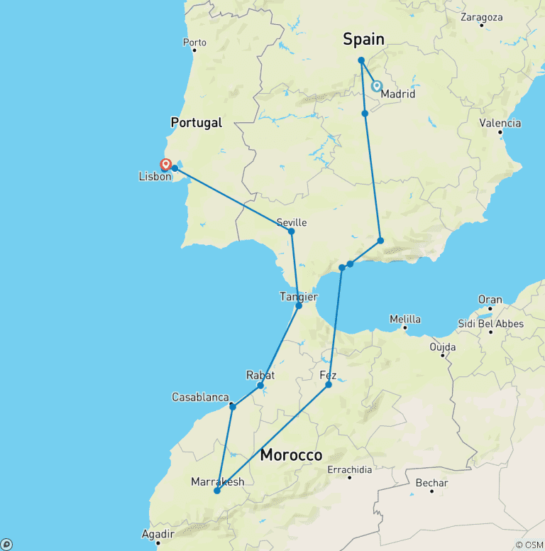 Map of Highlights of Spain, Morocco and Portugal (2026 Onwards, End End Lisbon)