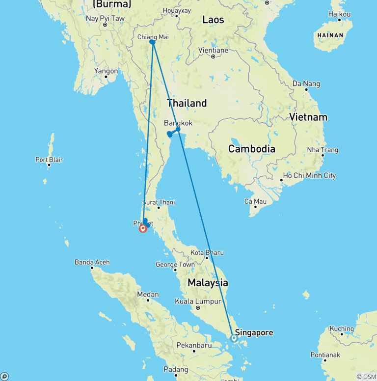 Map of 14 Days Singapore and Thailand Family Discovery (private guide & driver)
