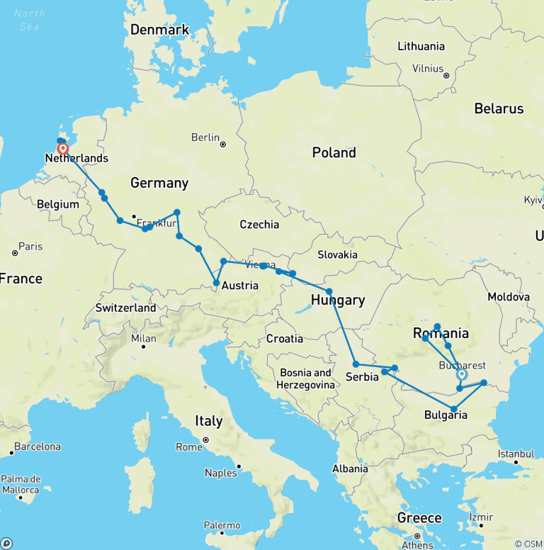 Map of North Sea to Black Sea with Transylvania
