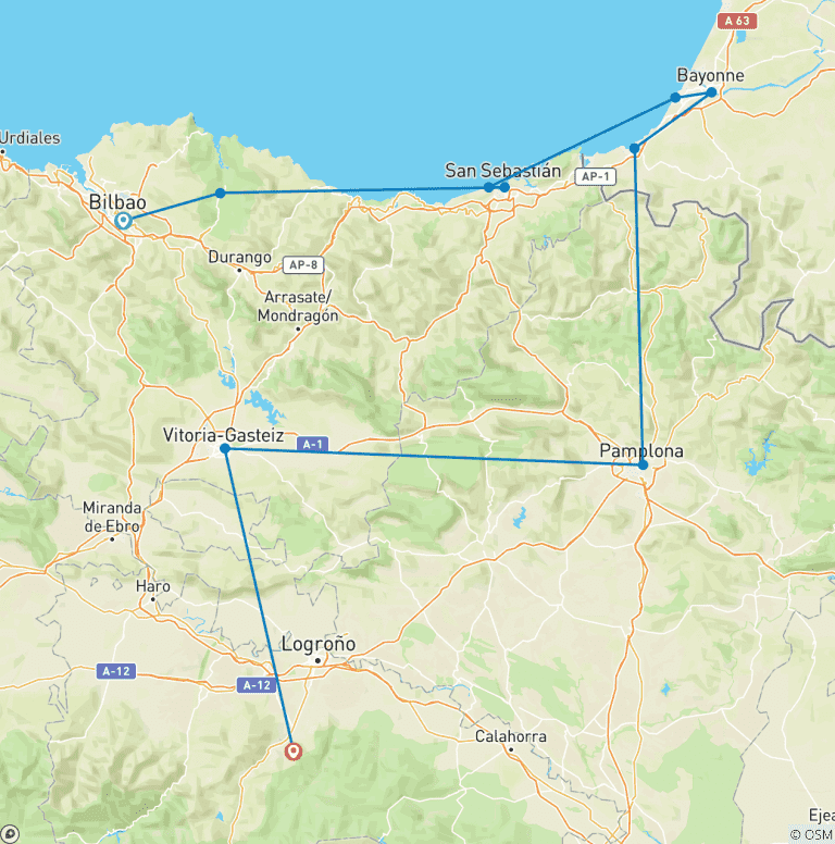 Map of The Basque Country: Beauties of the North