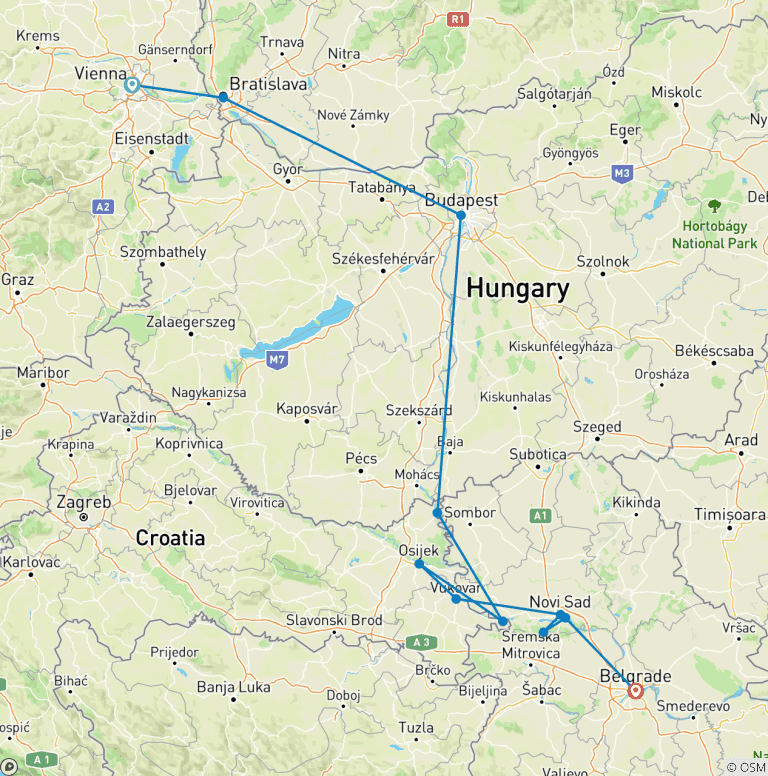 Map of Capital Cities of the Danube (2026, Vienna to Belgrade)