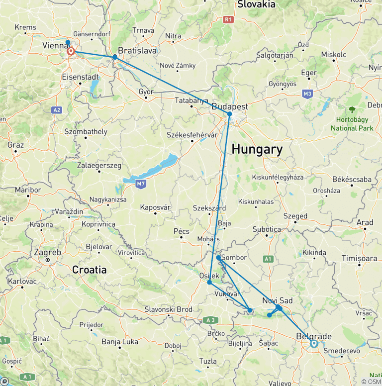 Map of Vienna & Capital Cities of the Danube (2026, Belgrade to Vienna)