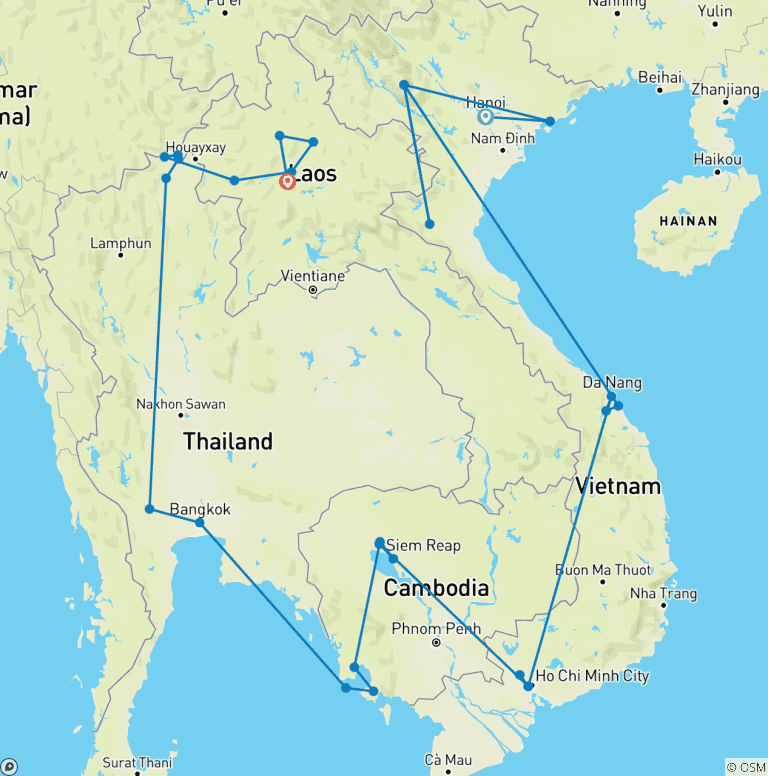 Map of Geluxe: Southeast Asia Immersion: Vietnam, Cambodia, Thailand & Laos