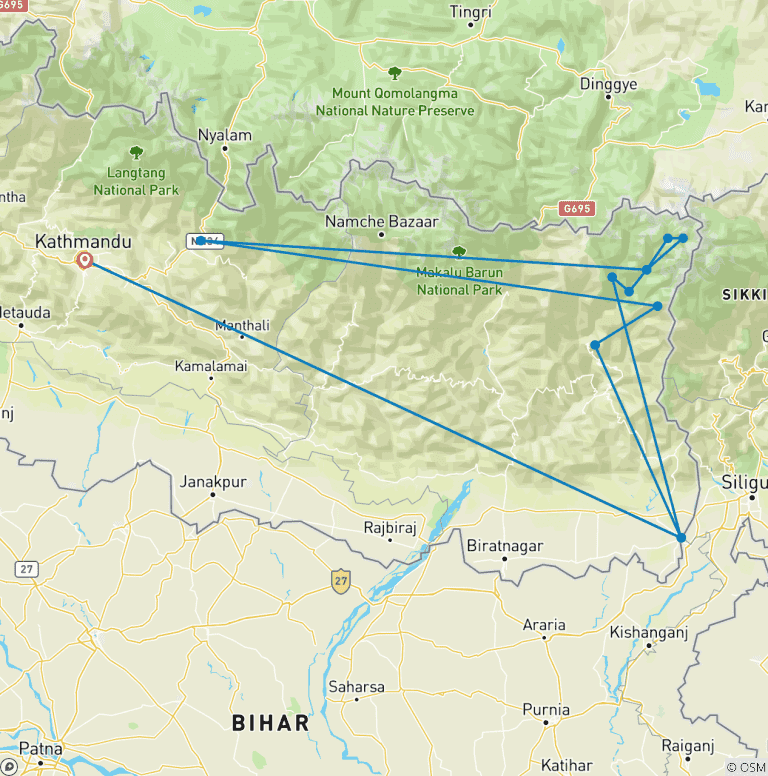 Map of Kanchenjunga Base Camp Trek