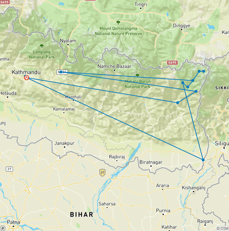 Map of Kanchenjunga Circuit Trek