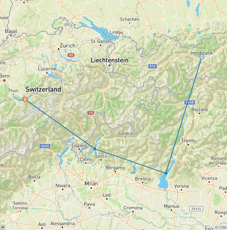 Map of Alps and Lakes Premium Group | 1 Week