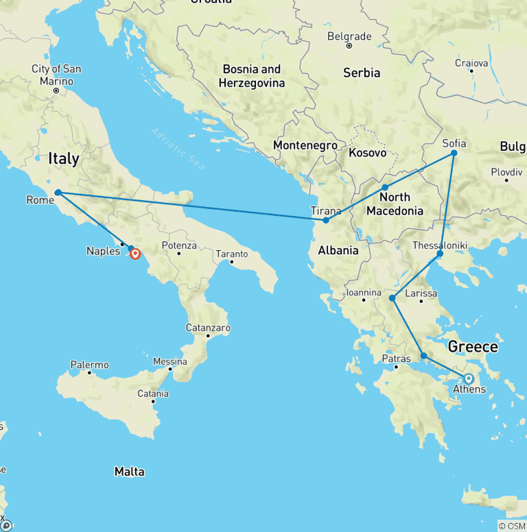 Map of IT - Athens to Rome & Amalfi - Greece, the Balkans and Italy Tour with 1 included flight