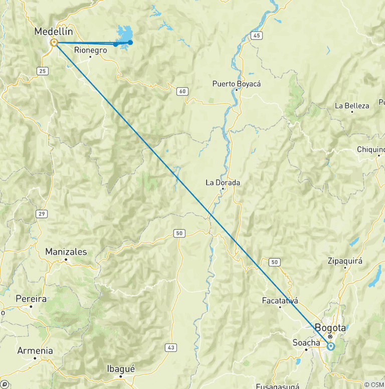 Map of Colombia: Bogotá and Medellín - 6 days