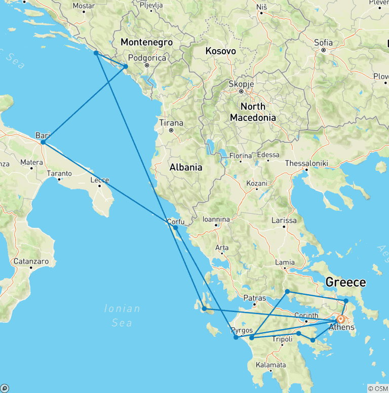 Map of Wonders of Ancient Greece & Adriatic Cruise - 14 days