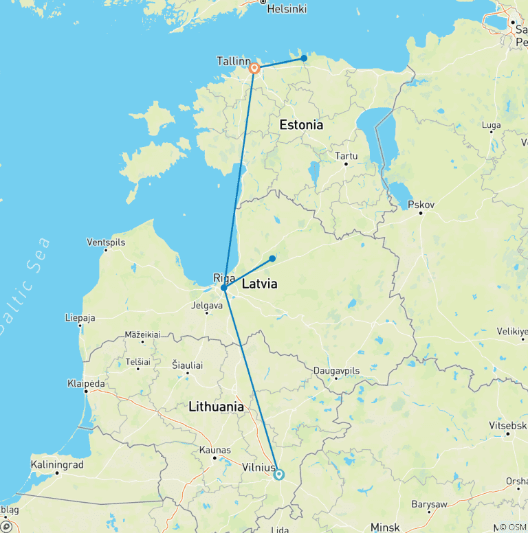 Map of Baltic Highlights Express tour in 7 days